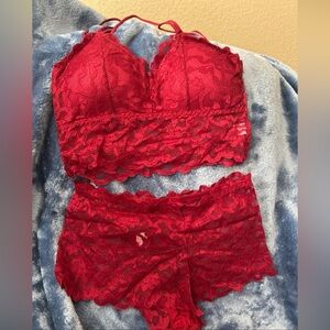 Lingerie Set Maroon Lace Bralette Bra Matching Panties Waist Fit choose size
